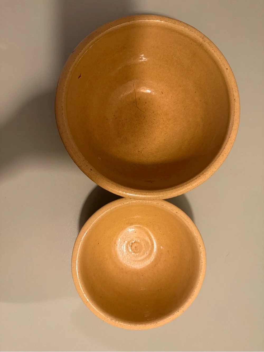 Yellowware Resting Bowls with Brown Stripe